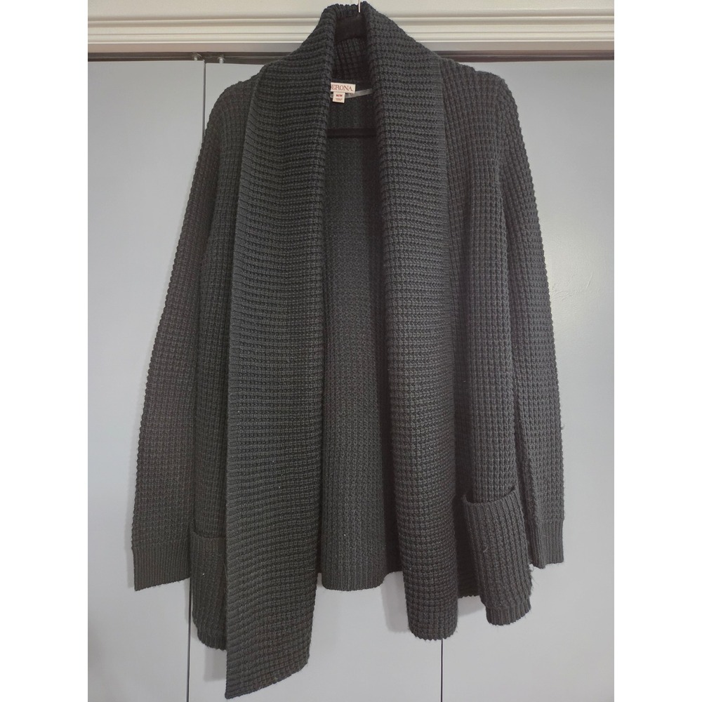 NWOT Merona Cardigan Sweater Size M Gray Waffle Knit Open Front Shawl Collar